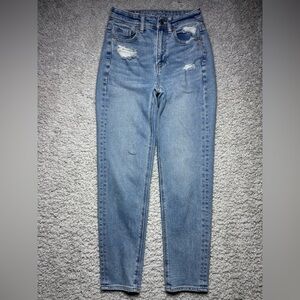 American Eagle Jeans Womens 000 Mom Straight Jean Stretch Light Wash Distressed